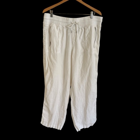 Athleta Womens 18 White Cabo 100% Linen Wide Leg Pants Zipper Pockets Summer - Picture 1 of 5